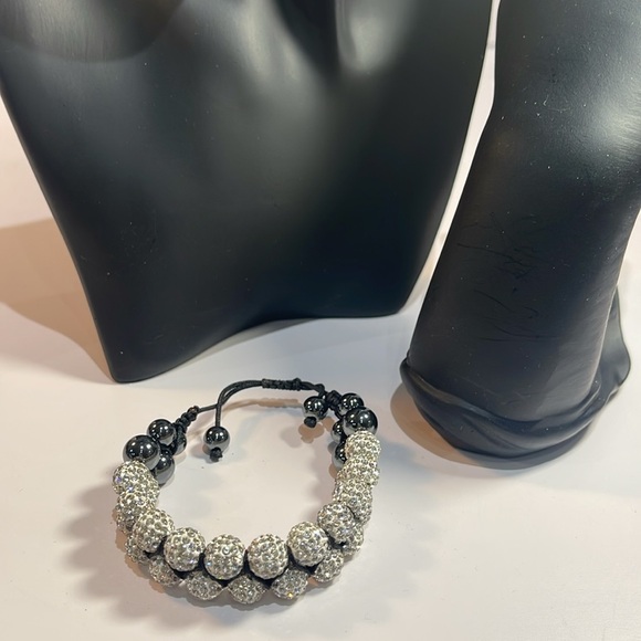 Rhinestone Beaded Adjustable Bracelet With Black Cord Base - Picture 8 of 9